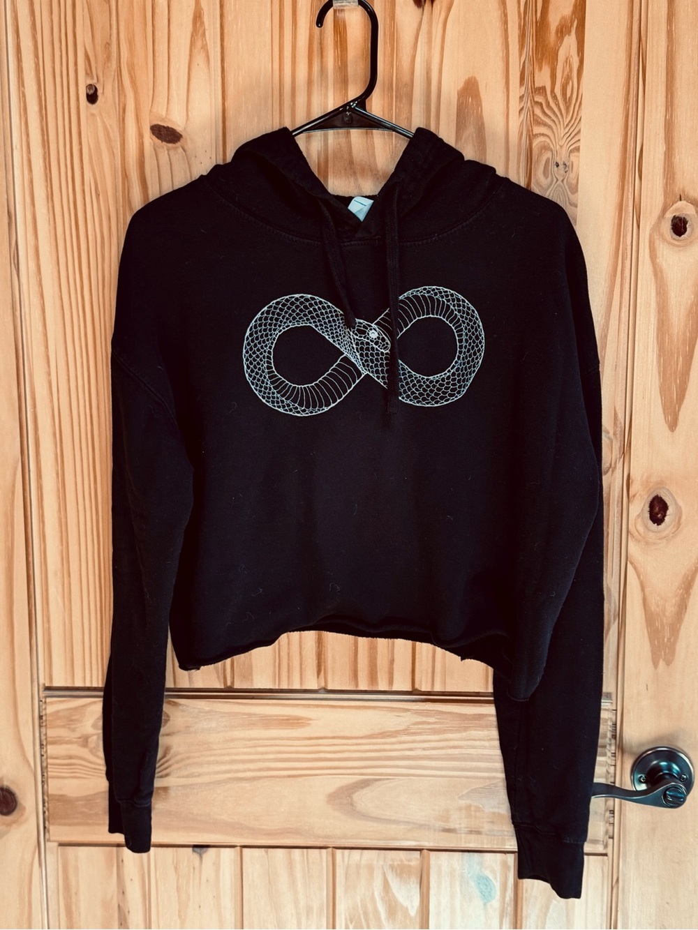 Cropped Black Hoodie with Infinity Snake Print